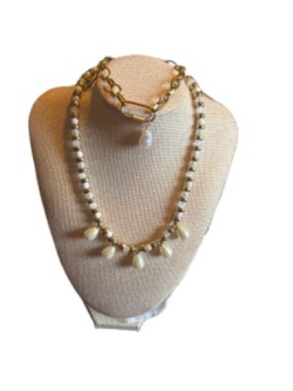 Plunder Gold Chain and Cream Pearl Dropset  Necklace &  bracelet